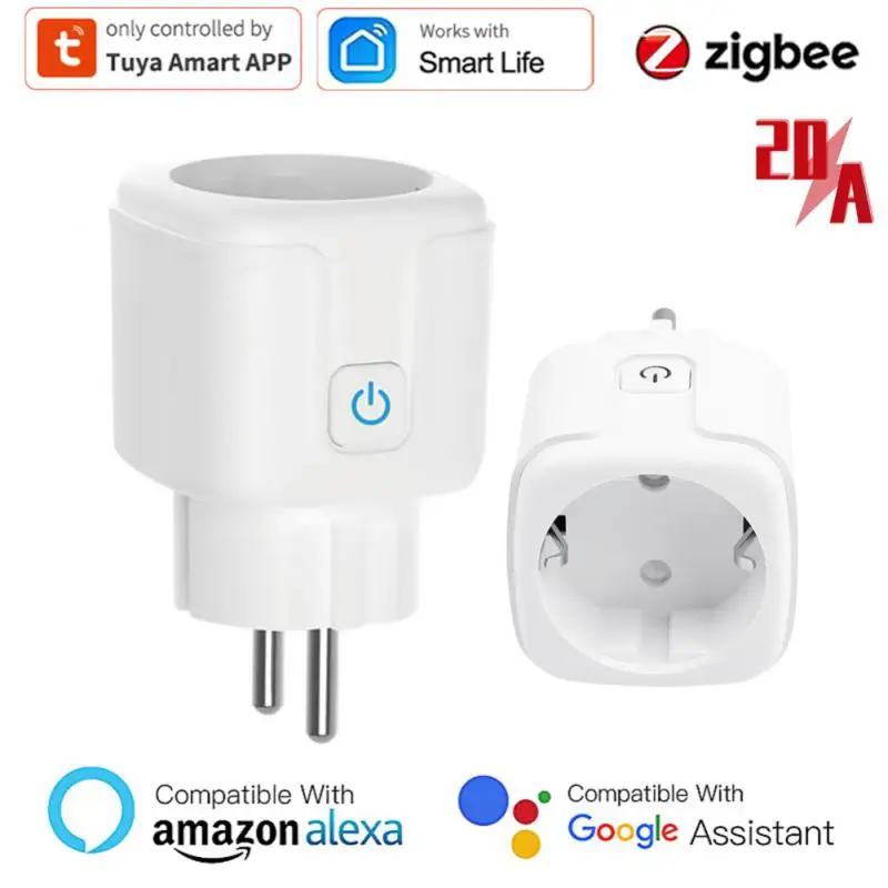 

Tuya ZigBee Smart Plug 20A EU Plug Wireless Remote Timer Plug Voice Control Home Fire Retardant PC Smart Power Socket Smart Life