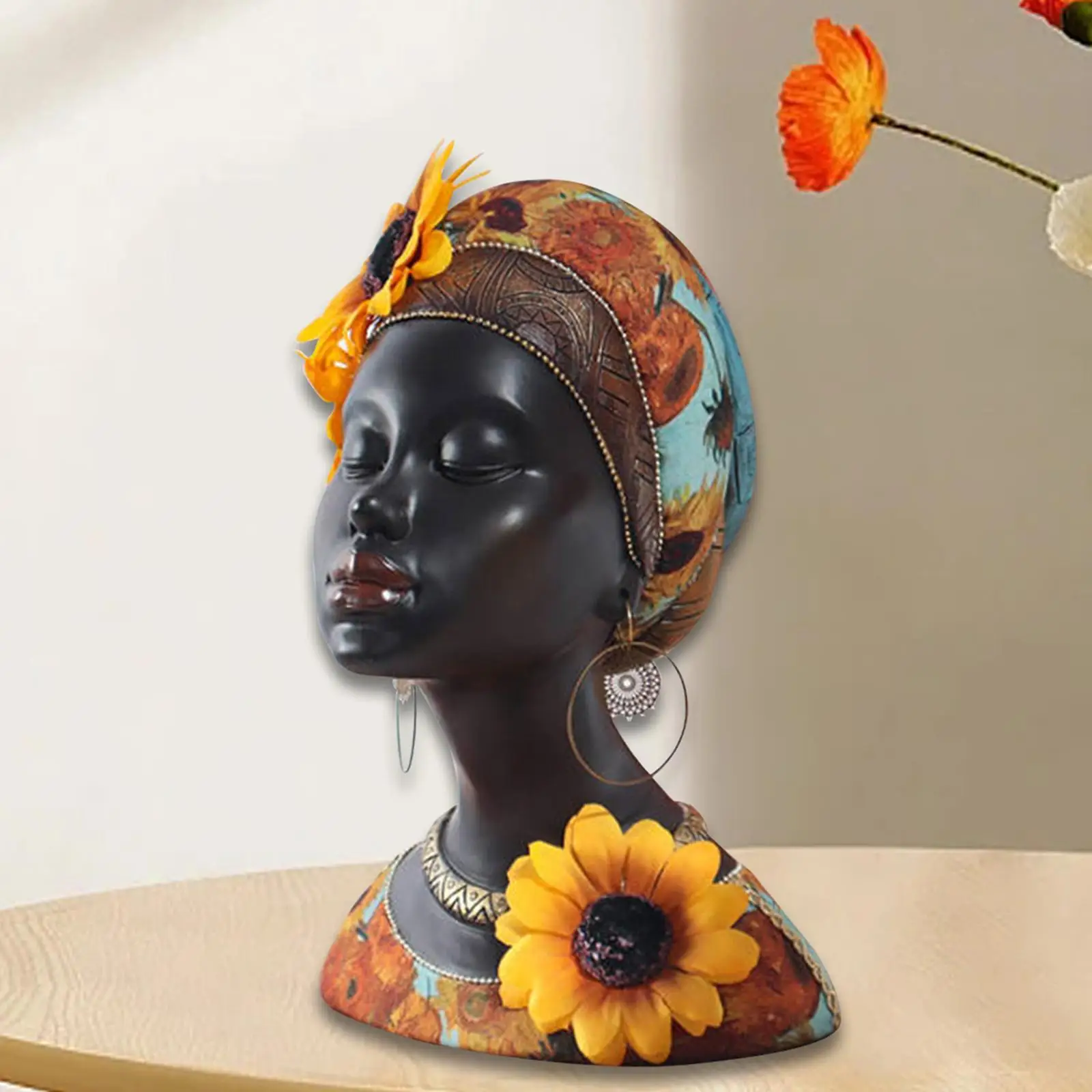 Статуя Африканской Женщины Декоративная Фигурка Дизайн Подсолнечника