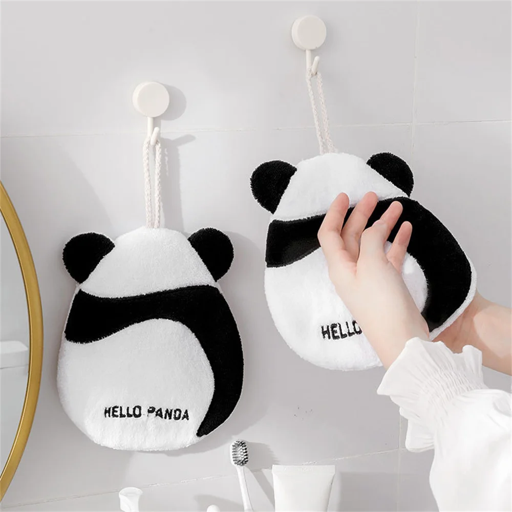 

Hanging Household Handkerchief Coral Fleece New Absorbent Hands Towels Daily Use Panda Shape Bathroom Bath Wipe Water Absorption