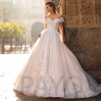 elegant wedding dress off the shoulder exquisite appliques lace up princess gown vintage robe de mariee glitter for women