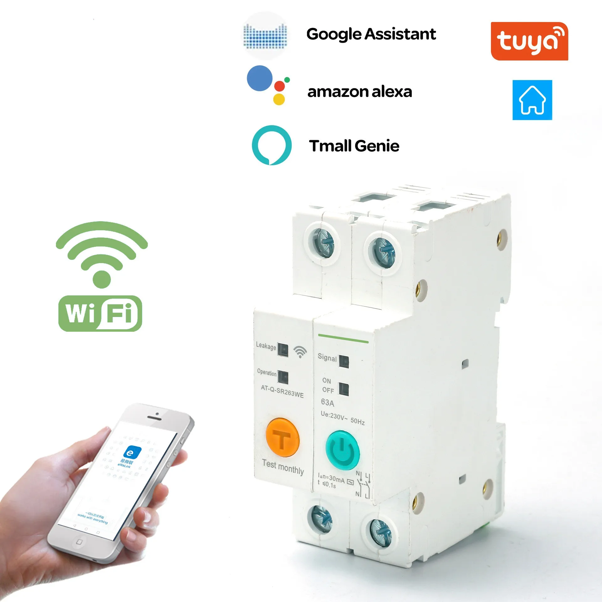 

HAOM Ewelink WIFI Circuit Breaker 1P 2P Smart Time Timer Relay Rail Switch Voice Remote Control Smart Home for Alexa Google Home