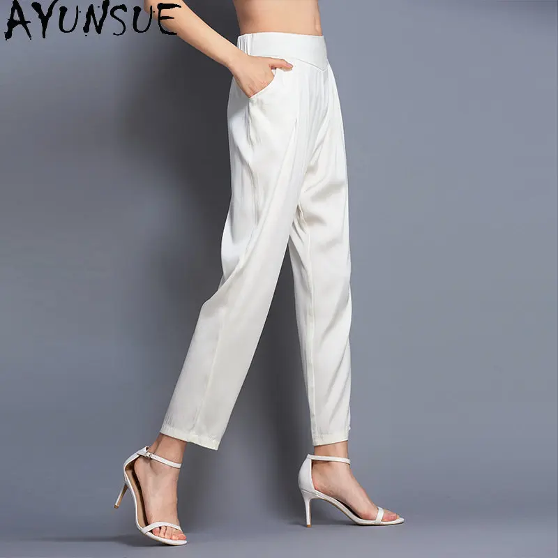 95% Mulberry Real Silk Pants High Waist Women Clothes New Summer Casual Harem Pants Thin Trousers Lady Pantalones Mujer Verano
