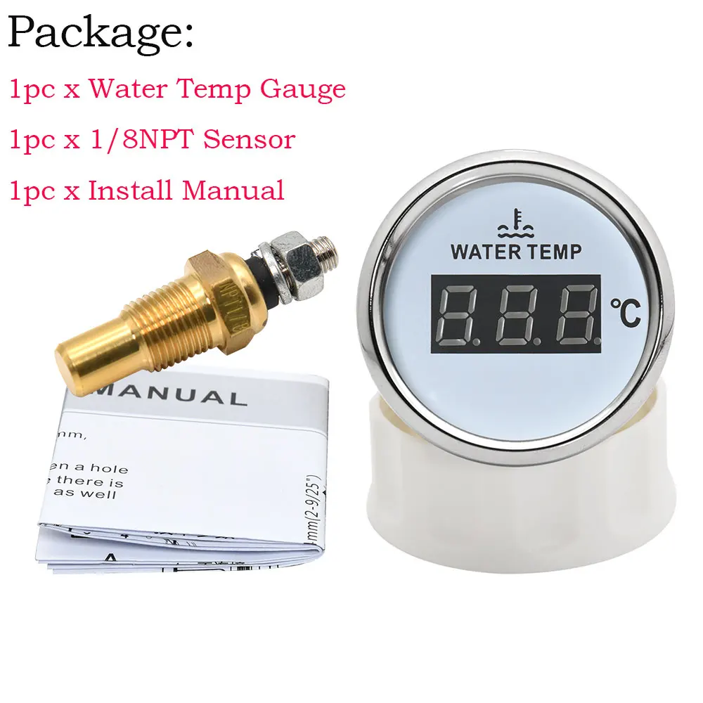 

Красная подсветка 52 мм цифровой датчик температуры воды с датчиком температуры воды 1/8NPT для морской лодки, автомобиля, грузовика, температуры воды по индивидуальному заказу