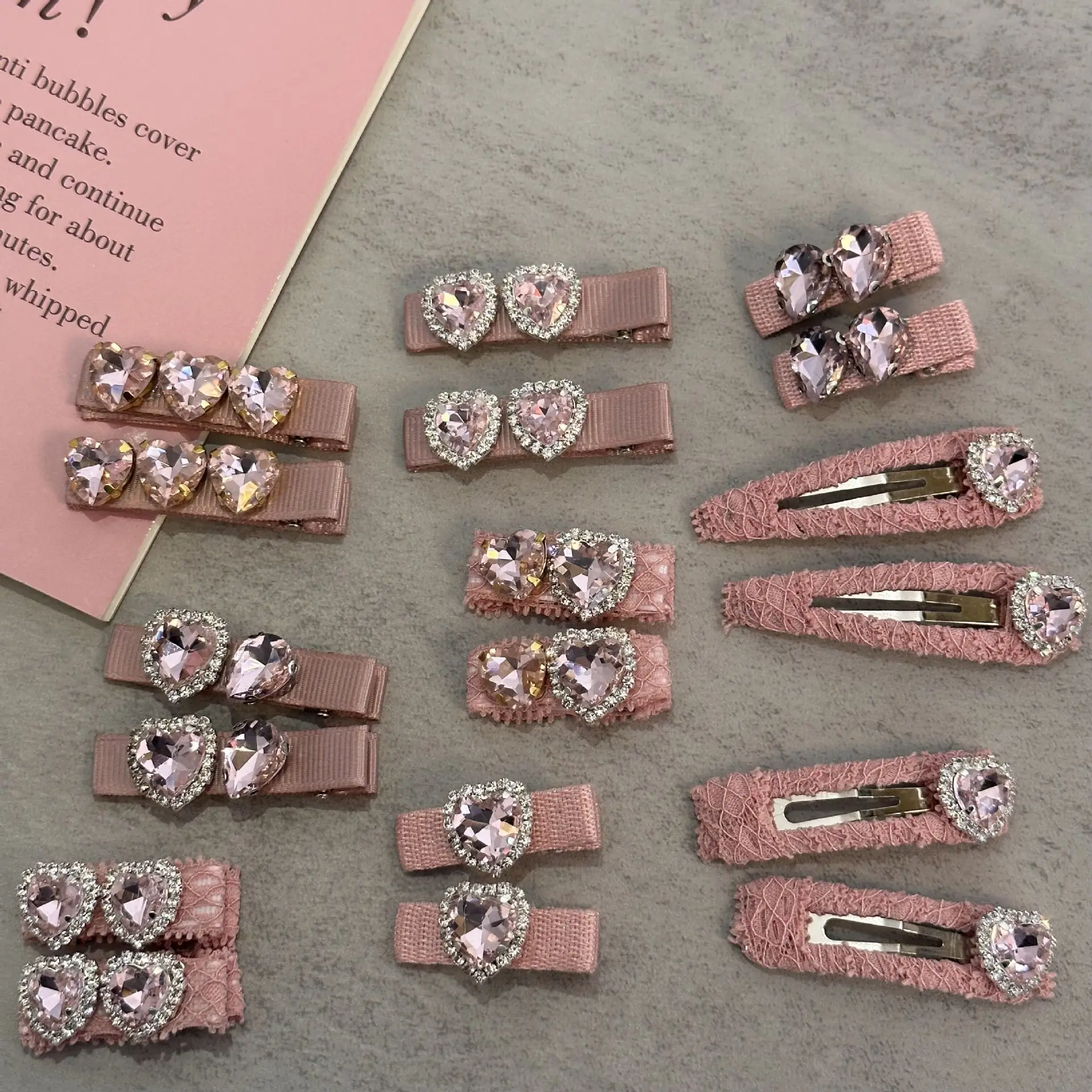 

Lolita Girl's Pink Love Drop Rhinestone Hairpin 2023 Korean Fashion Bangs Duckbill Hair Clips Hair Accessories for Women Tiara