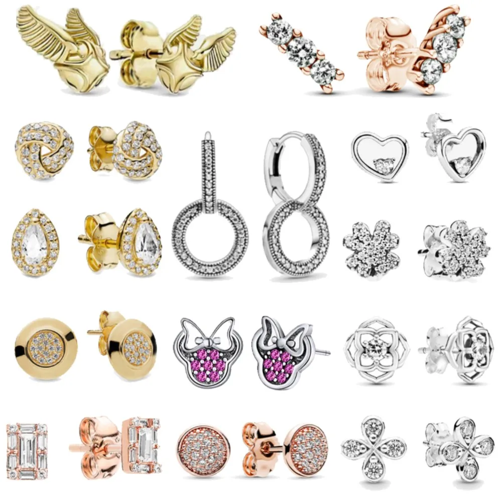 

New Style 925 Sterling Silver Earrings Pink Daisy Flower Stud Golden Earrings Women Anniversary Engagement Jewelry Gift