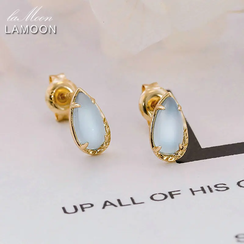 

GOLUCA Bijou Natural Gemstone Aquamarine Stud Earings For Women 925 Sterling Silver Gold Vermeil Water Drop Earring Fine Jewelry