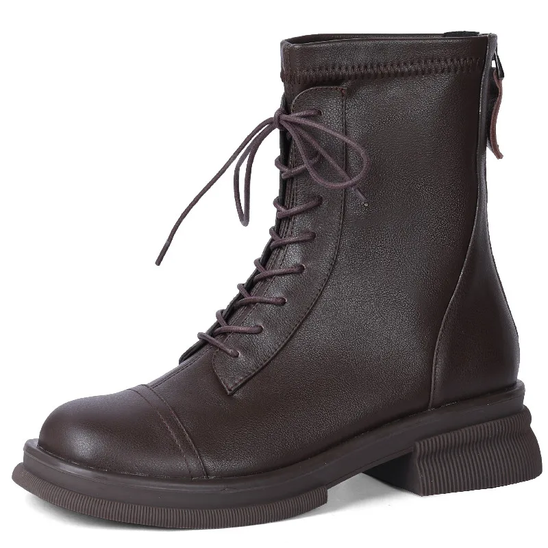 

Dilalula Women Ankle Boots Autumn Winter Fashion Leisure Genuine Leather Thick Heels Lace-Up Shoes Woman Outdoor Martins Boots