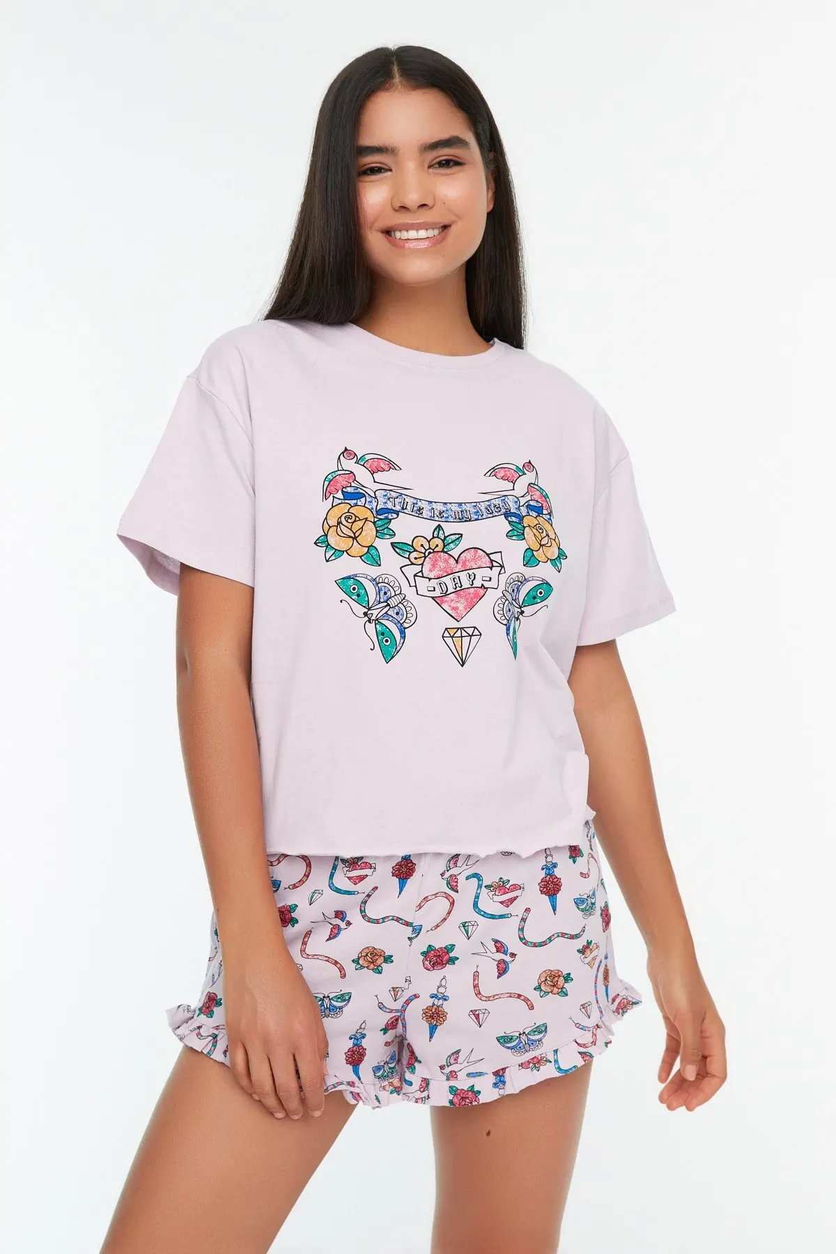 

Пижама женская трикотажная с принтом, пижама для сна и отдыха, ночное белье, Повседневная Домашняя одежда, разные цвета