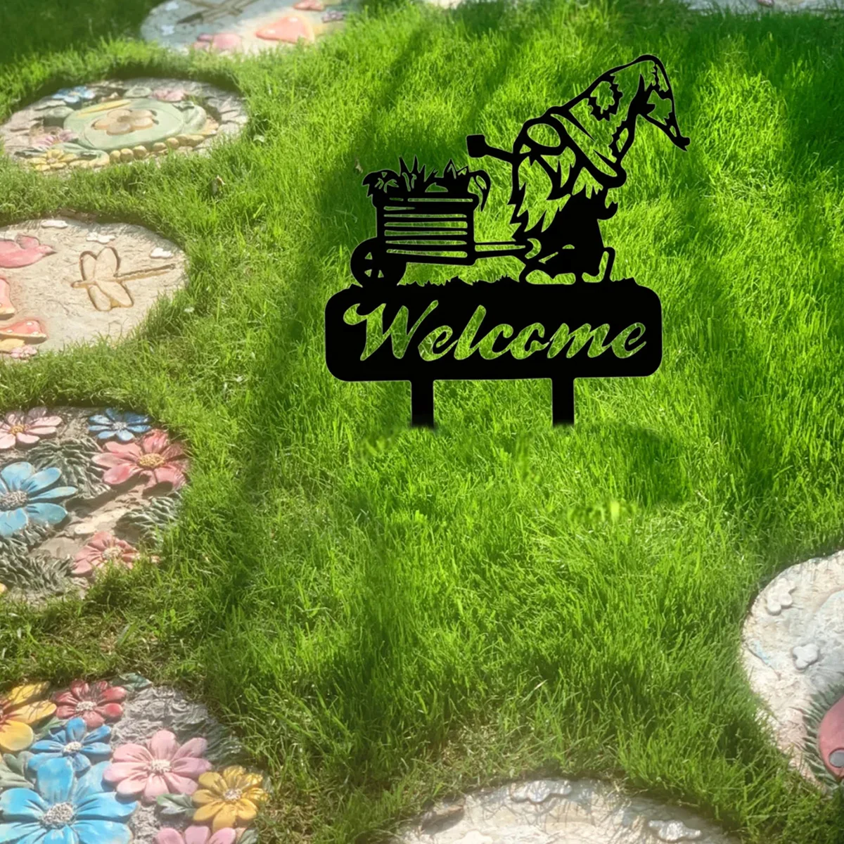 Металлический знак приветствия для внутреннего двора гномов газона