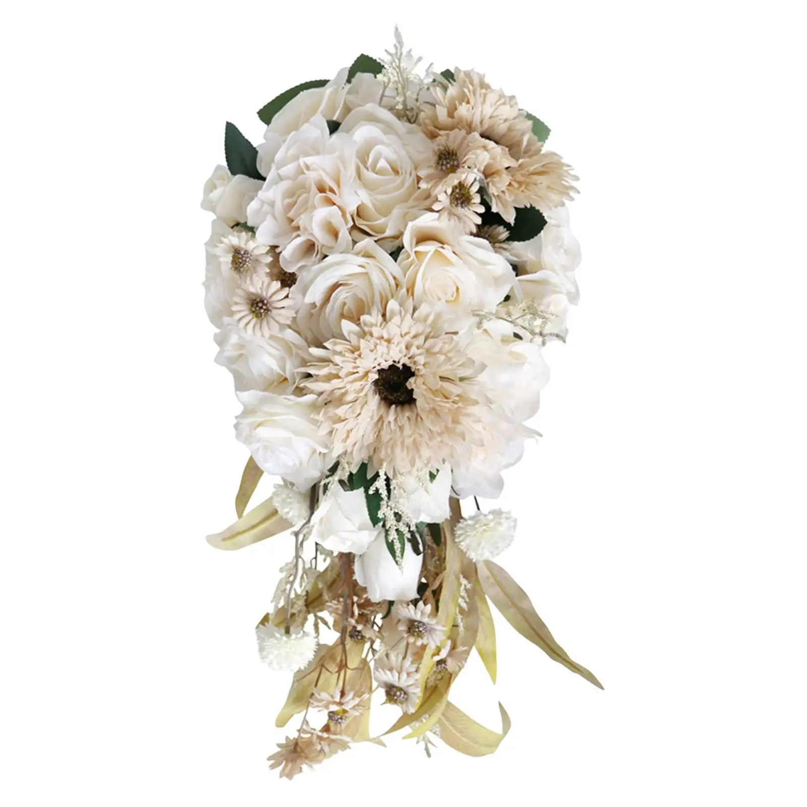 

Wedding Bridal Bouquets 9" x 18" with Leaves Rose Flowers Artificial Flowers for Wedding Valentine'S Day Anniversary Festival