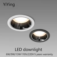 yiying led downlight recessed round square ceiling lamp 6w 9w 13w spot light aluminum anti glare foco for home shop indoor light