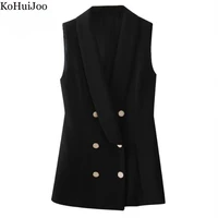 kohuijoo women vest coat casual 2022 spring summer new turn down collar double breasted formal slim button sleeveless jackets