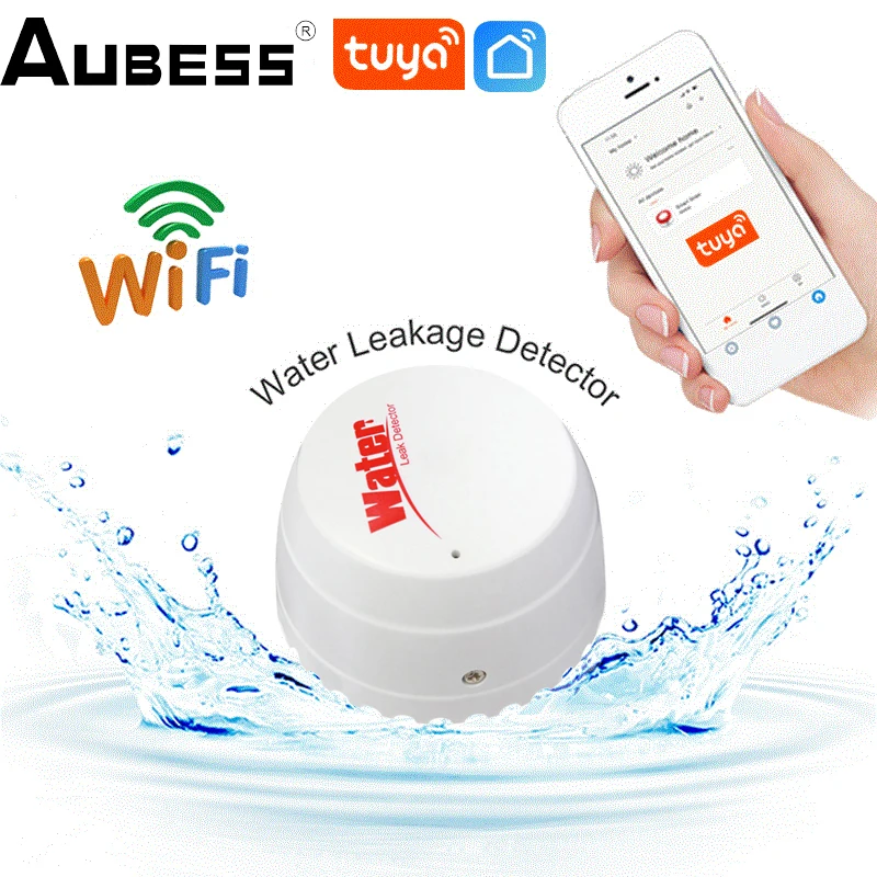 

Aubess Wifi Water Detector Leakage Sensor Alarm Leak Detector Sound Tuyasmart Smart Life APP Flood Alert Overflow Home Security