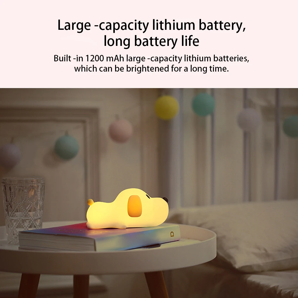 

LED Light Silicone Dog Dimmable Puppy Lamp Two Modes Lightweight Large Capacity Battery Night Lights Children Baby