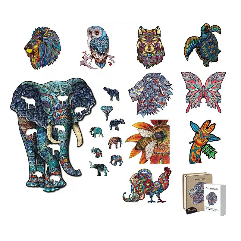

A4 Wooden Animal elephant Puzzles for Adults Kids Mysterious Elephant Puzzle Child Toys Gifts Games 3D Wooden Puzzles Jigsaw