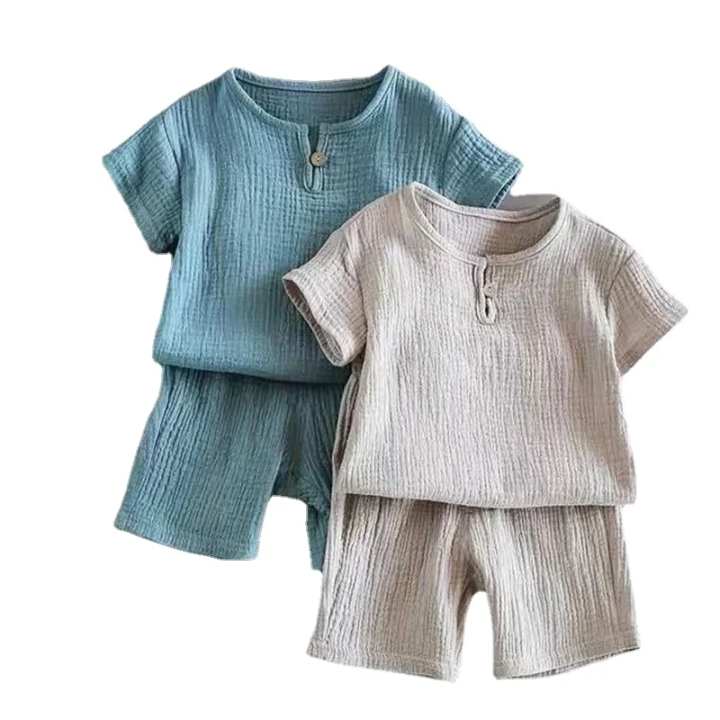 

Детские комплекты одежды От 0 до 8 лет, летние однотонные хлопковые льняные футболки + эластичные шорты, детская одежда, повседневный комплек...