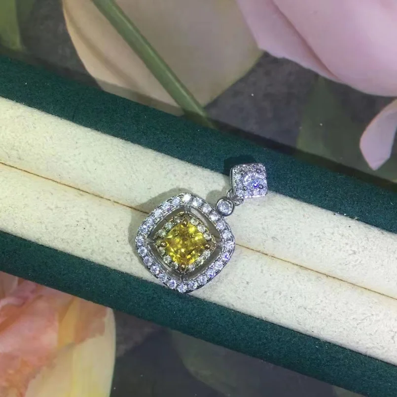 

ANGLANG Bright Yellow Cubic Zirconia Square Pendant Necklace for Women High Quality Fashion Necklaces Party Jewelry