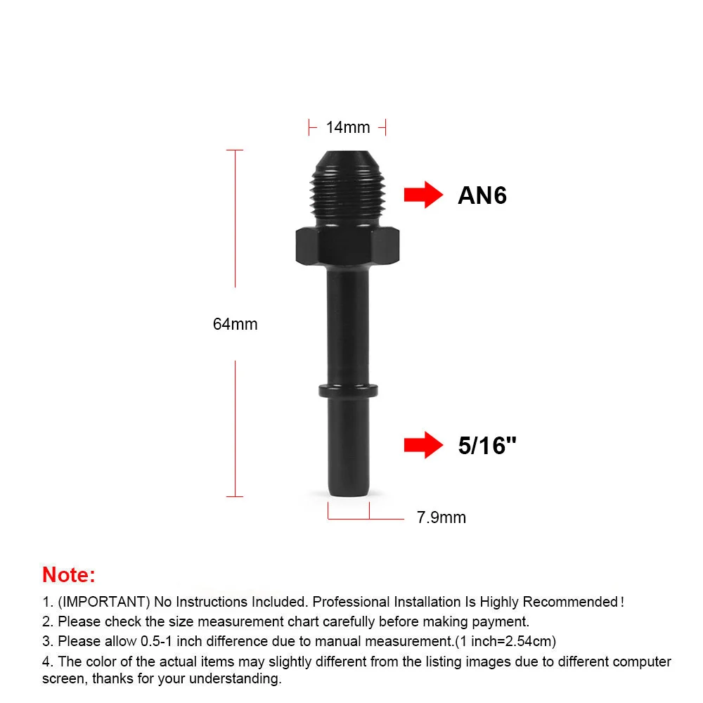 

Алюминиевый быстроразъемный адаптер AN6 6AN AN-6 AN6 до 5/16 дюймов AN6 до 3/8 дюйма с наружной рельсой топливной линии EFI, черный