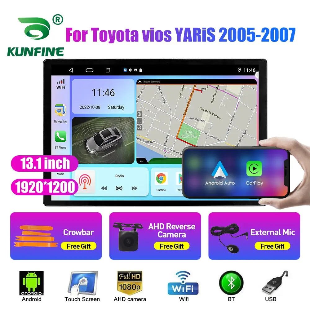 

Автомобильный радиоприемник 13,1 дюйма для Toyota vios YARiS 2005-2007, автомобильный DVD GPS-навигатор, стерео Carplay, 2 Din, Центральный Мультимедиа, Android, авто