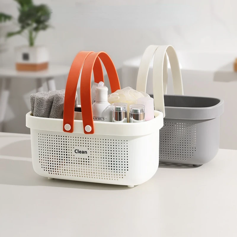 

Пластиковая портативная корзина для хранения в ванной комнате с ручками, корзина большой емкости для душа и ванной, водонепроницаемые аксе...