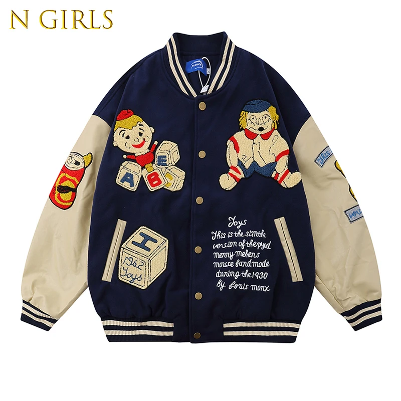 

2021 Women Streetwear Winter Wool Heavy Industry Jacket Baseball Uniform Female Thick Loose Bear Retro Oouterwear Cotton Coat