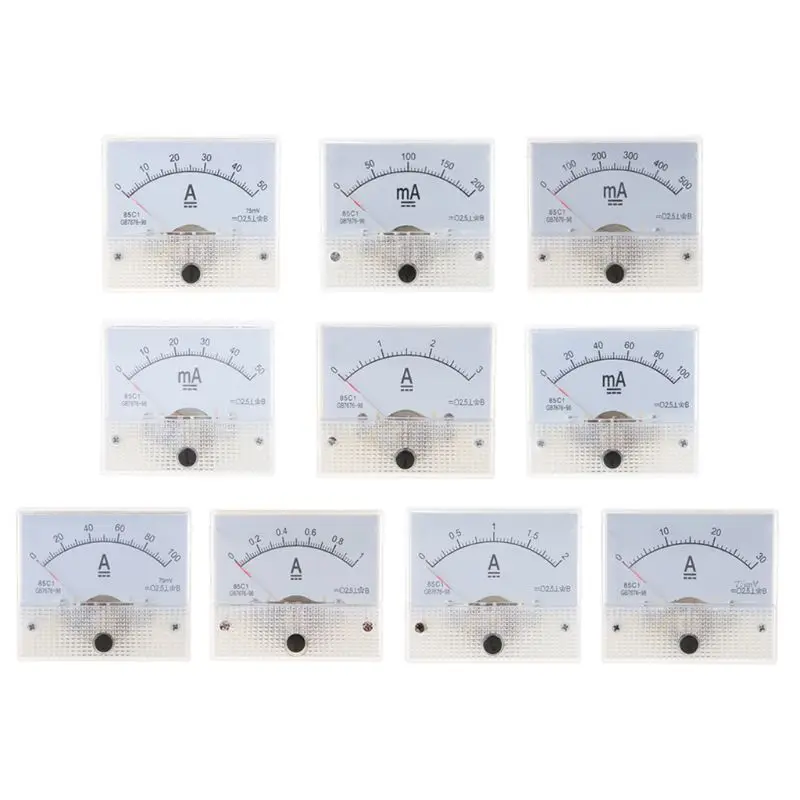 

Compact Ammeter Analog Amp Meter Gauge Rectangle Panel Meter Current Tester 1A/2A/30A/50A/100A/100ma for Industrial