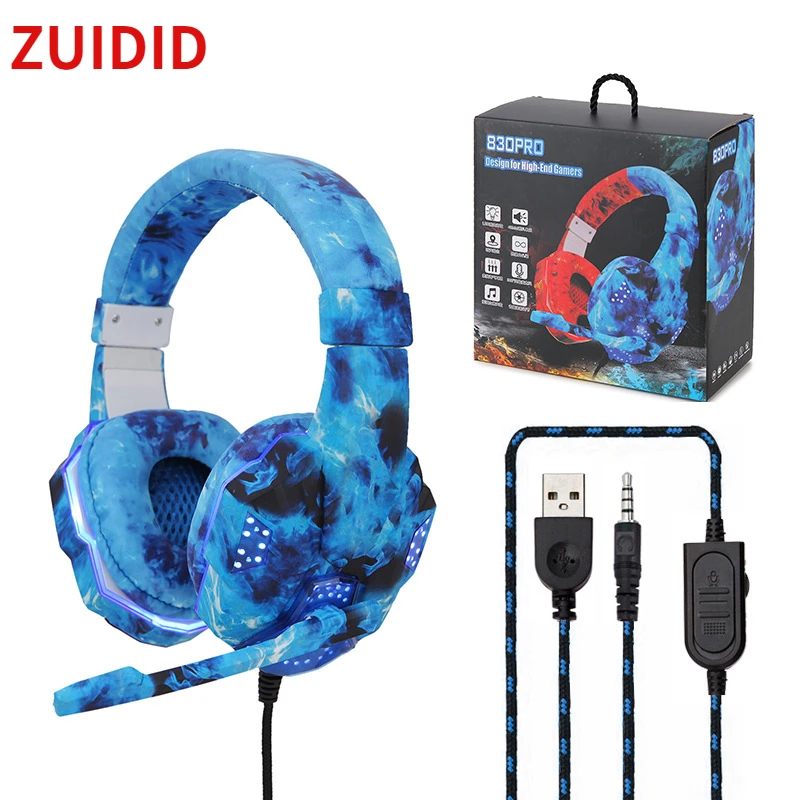 

Gaming Headphones Over-Head Headset Deep Bass Stereo Wired Gamer Earphone Microphone Led Light For PS5 Xbox Phone PC Laptop