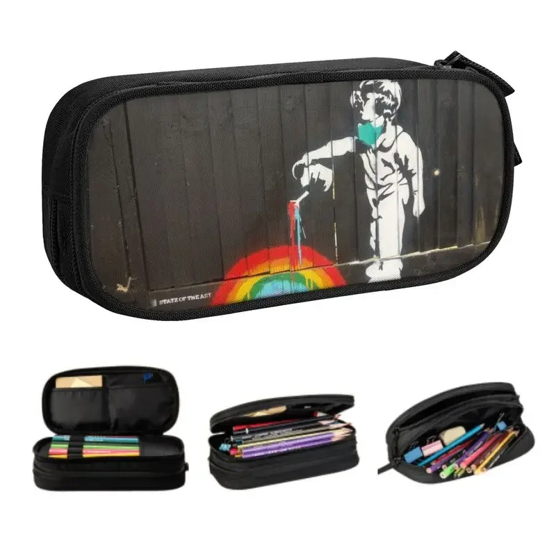 

Custom Banksy Rainbow Cute Pencil Cases Boys Gilrs Large Capacity Street Art Graffiti Pencil Box School Accessories