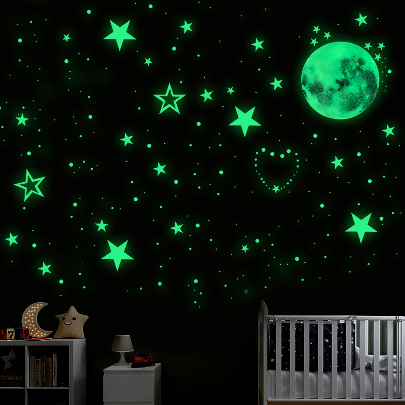 

Luminous Moon Star Dot Wall Stickers Kids Room Baby Nursery Home Decoration Glow In The Dark Wall Decals DIY Fluorescent Sticker