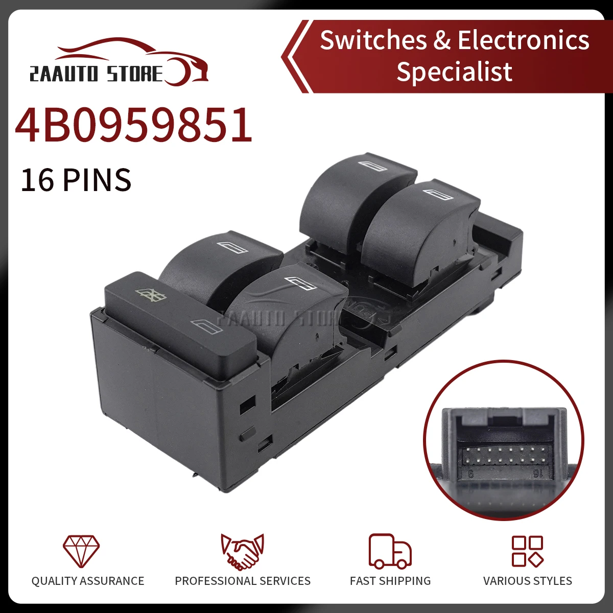 

4B0959851 For Audi A3 A6 C5 RS6 S6 Allroad 1998-2004 Electric Power Master Window Switch Lock Button 4B0959851B 501680 16Pins