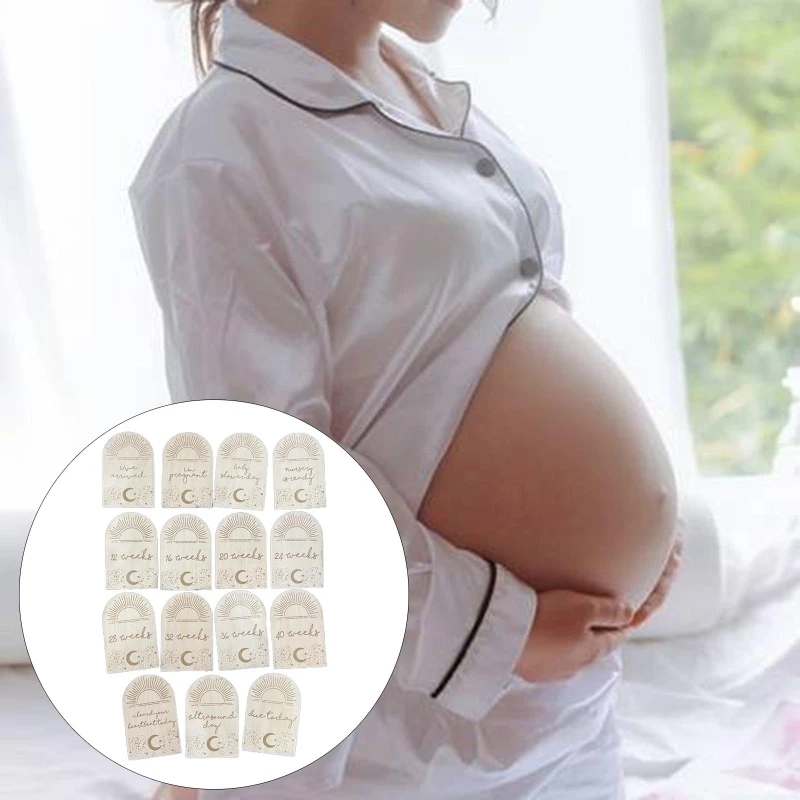 

15 Pcs Monthly Recording Baby Wooden Milestone Cards for Sun Pregnancy Memorial