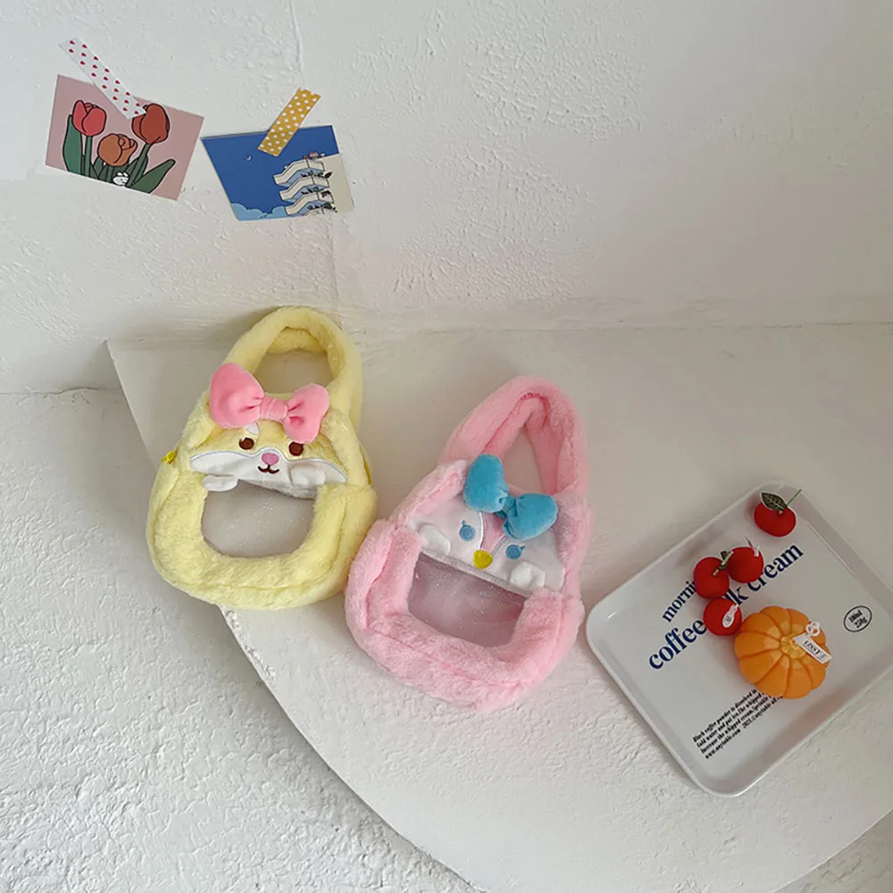 

Kawaii Cartoon Cat Plush Handbags Cute Animal Plush Transparent Bags Soft Stuffed Doll Keys Coin Purse Kids Girl Birthday Gift