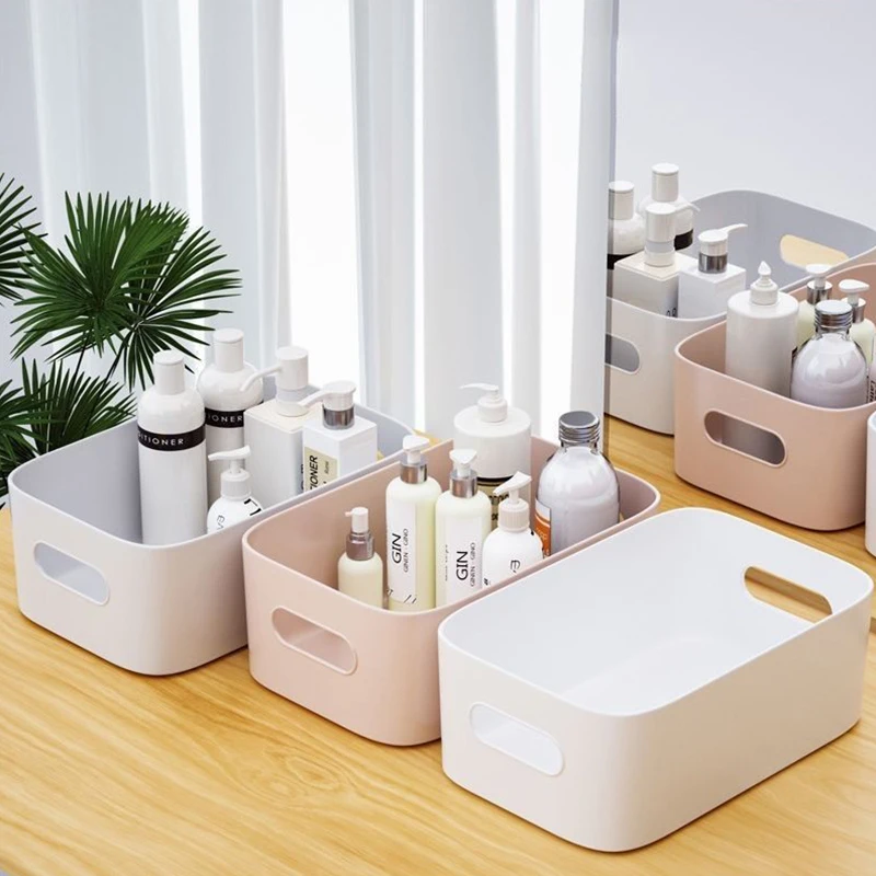 

1PC Plastic Storage Box Desktop Sundries Cosmetic Basket Make Up Jewelry Storage Case Sundries Table Container For Home Size S