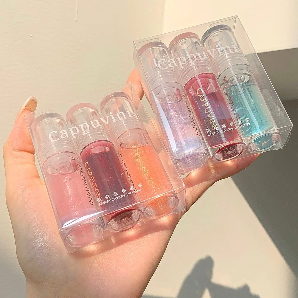 Three-color Set Lipstick Transparent Pearlescent Lip Glaze Lasting Waterproof Glass Lip Moisturizing Lip Gloss Makeup Tools