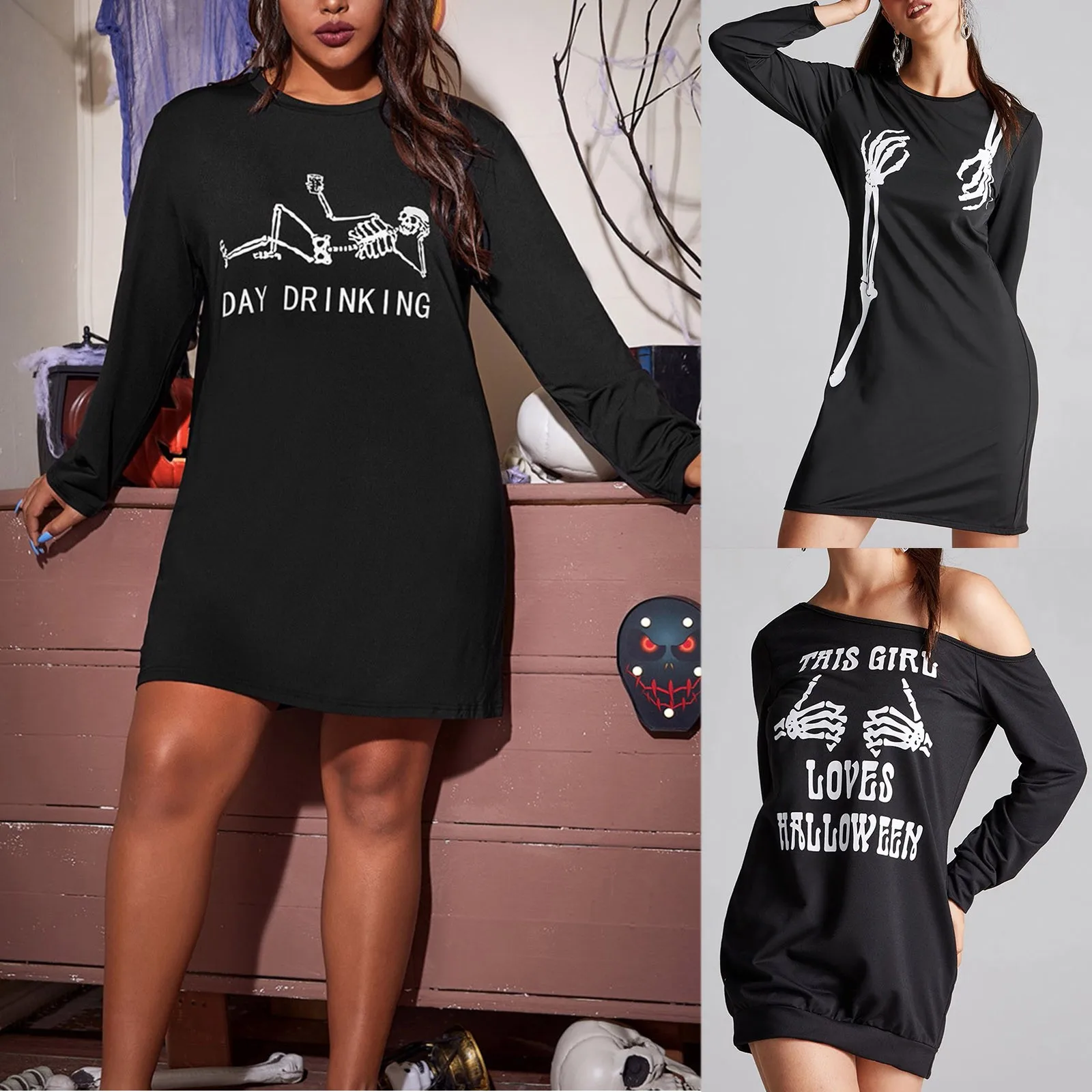 

Женское платье с длинным рукавом и забавным принтом, повседневное ТРАПЕЦИЕВИДНОЕ летнее платье с открытой спиной в винтажном стиле на Хэлл...