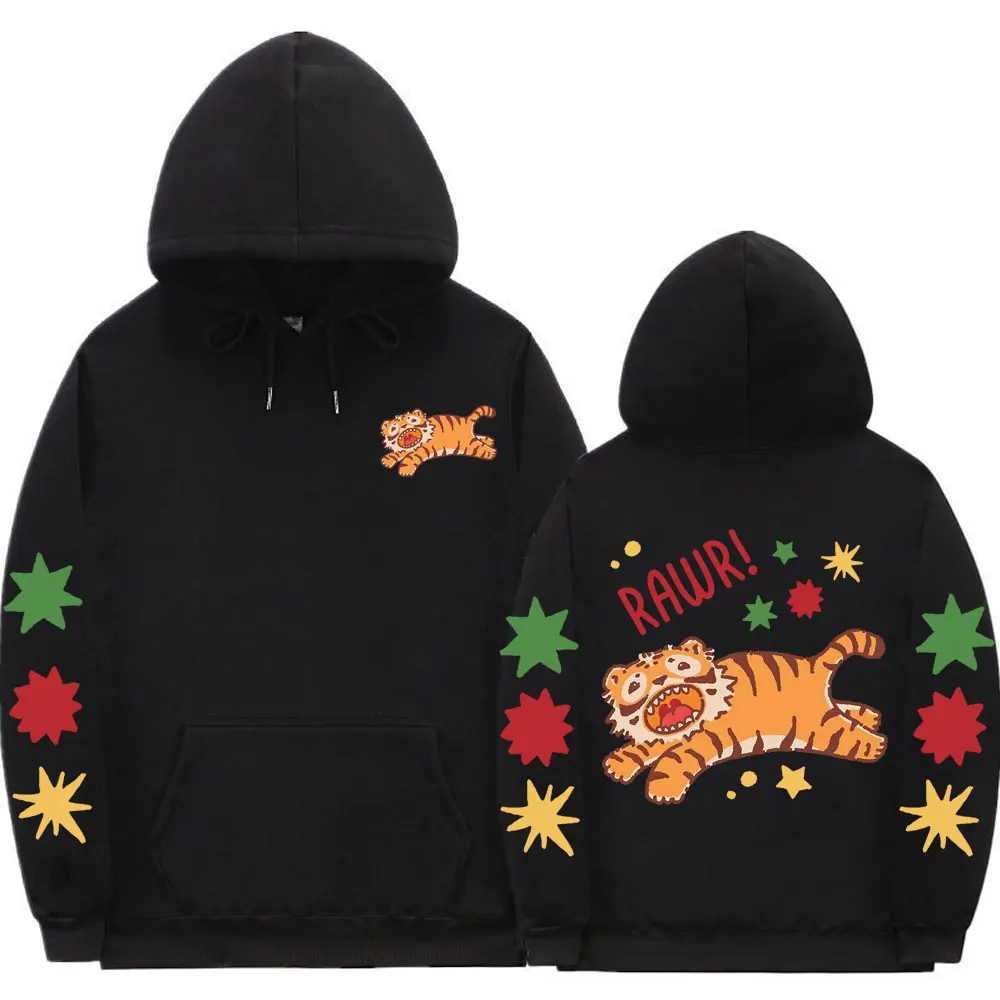 

Funny Men Women Hoodies Men's Fashion Streetwear Animal Tiger Rawr Double Sided Print Hoodie Tiger Roars with Stars Sweatshirt