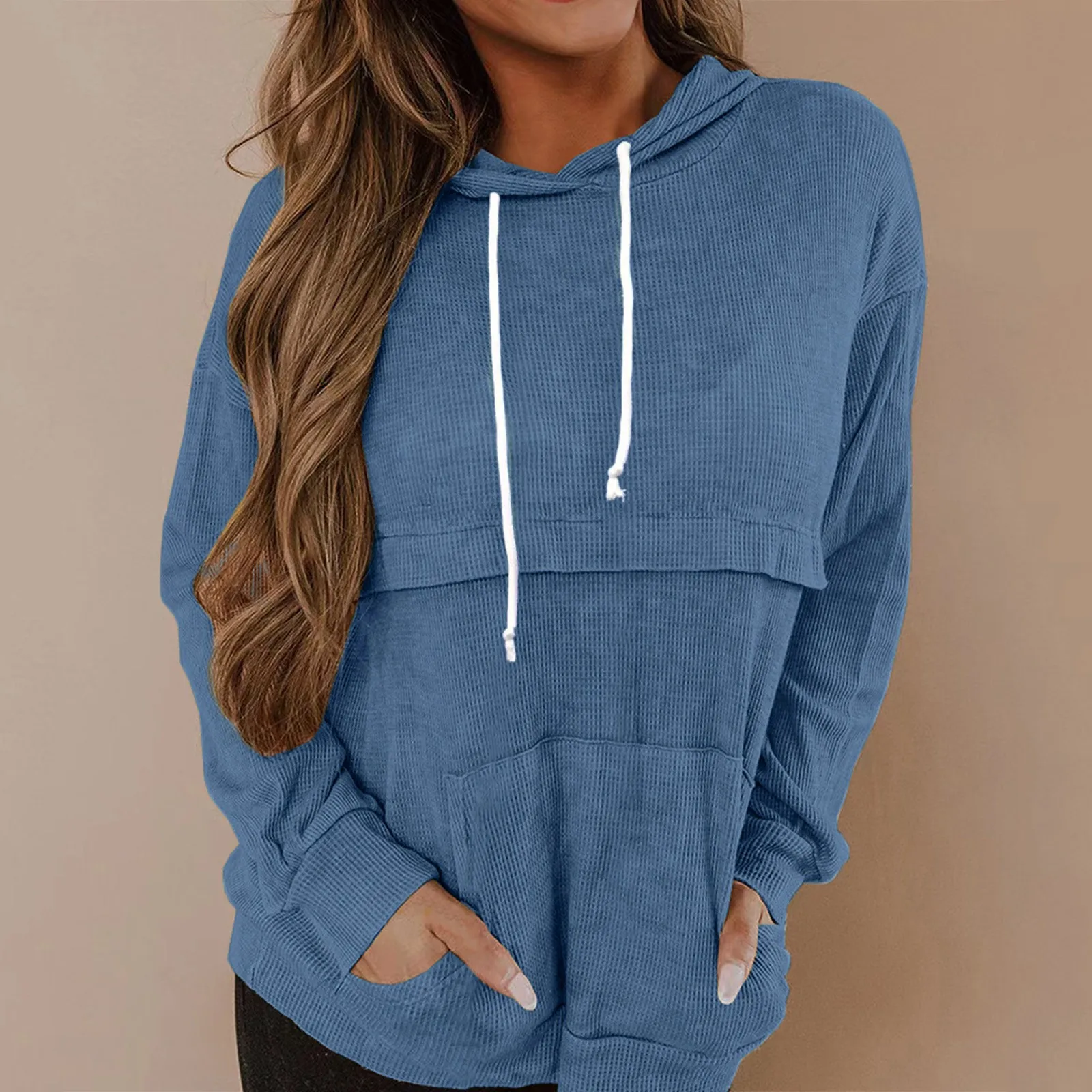 

Womens Casual Solid Color Long Sleeve Hooded Sweatshirt Long Sleeve Hoodie