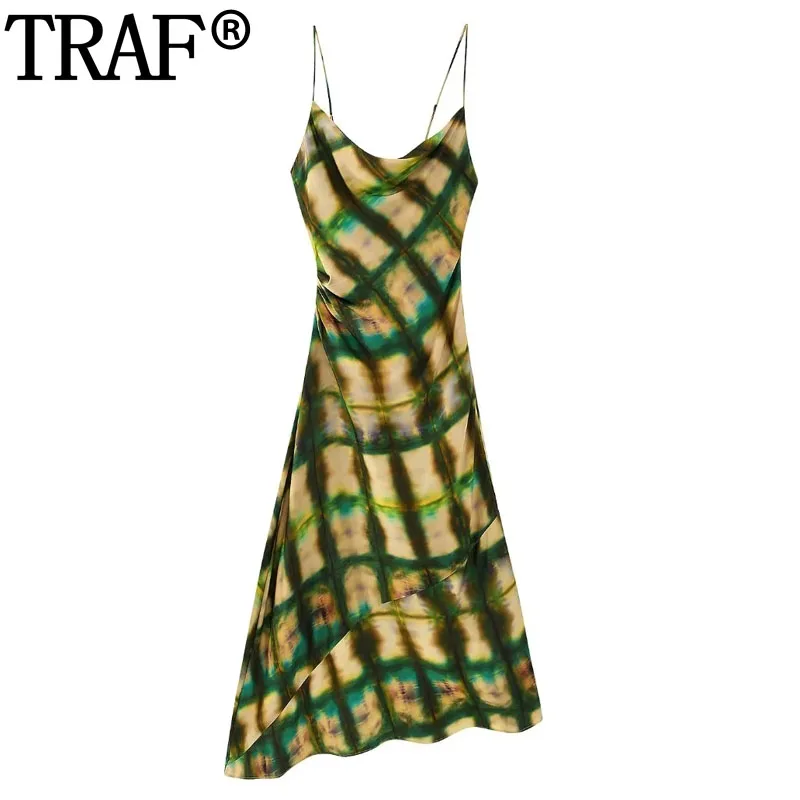 

Платье-миди атласное с открытой спиной, без рукавов, с принтом