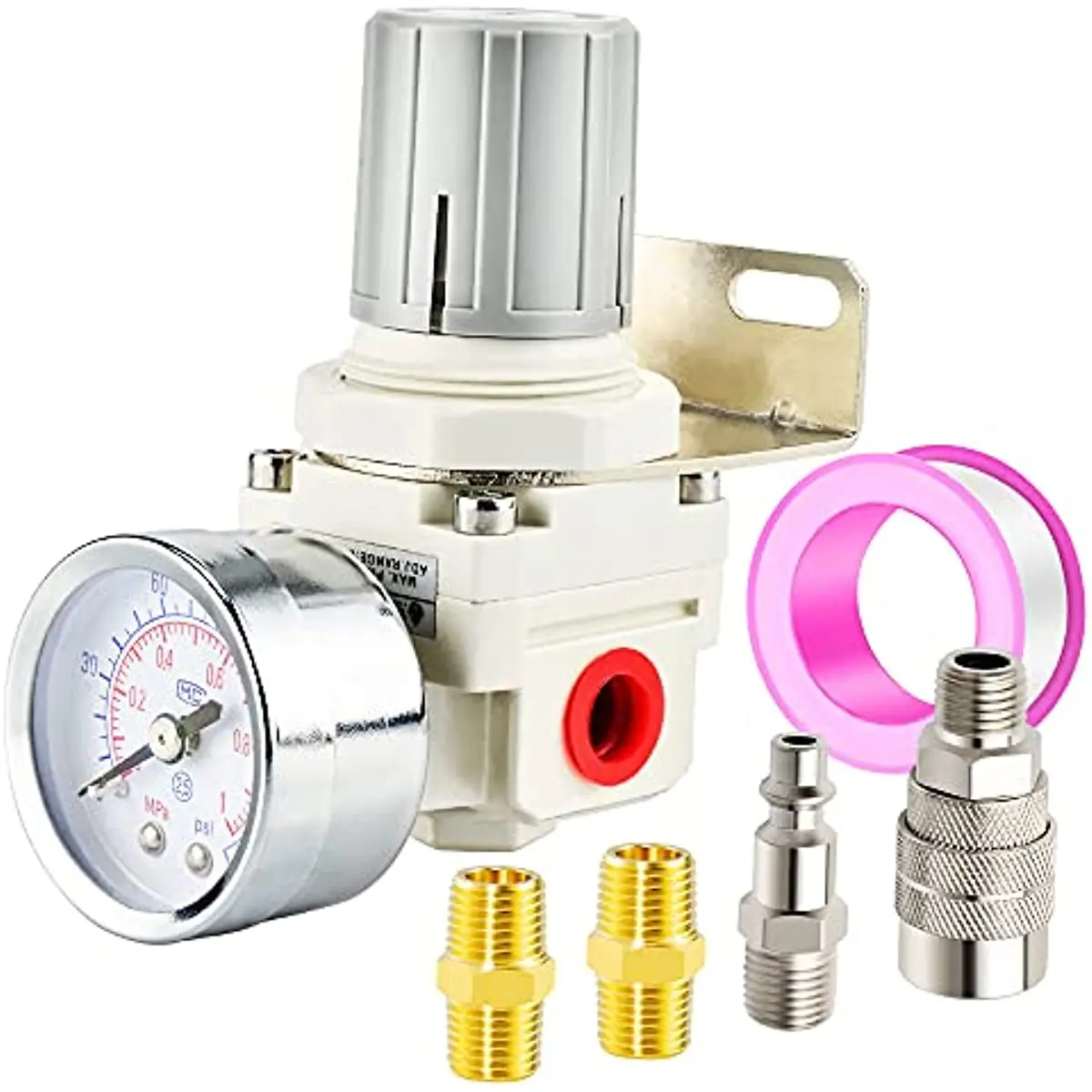 QIRZDH 1/4 Inch NPT/BSB Air-Compressor Accessories Pressure Regulator for Compressed Air Systems AR2000，Adjust 0 to 145 Psi