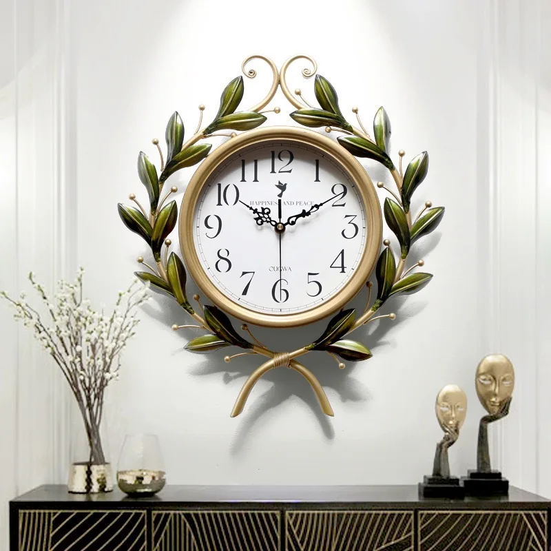 

olive branch atmospheric wall clock, room art, silent wall watch, creative and fashionable European style household clock