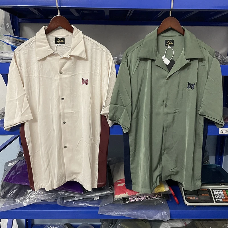 

Рубашка с вышивкой «бабочка» для мужчин и женщин, однобортная сорочка абрикосового цвета с воротником с лацканами и короткими рукавами, лето 2023