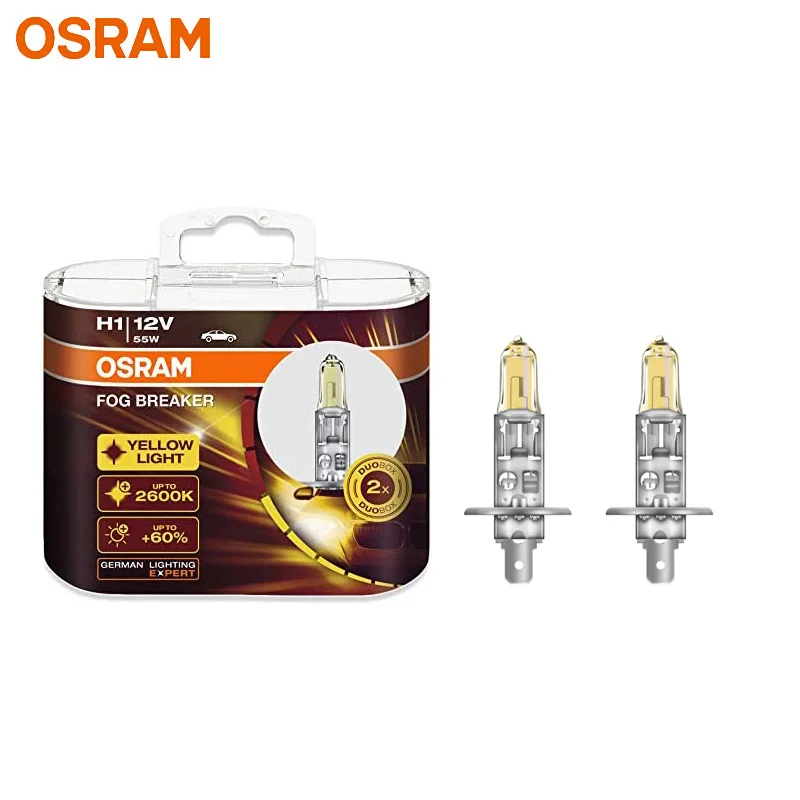 

OSRAM H1 12 В 55 Вт 2600 К 62150FBR Противотуманный выключатель Противотуманная фара Желтый свет Больше ярких автомобильных галогенных ламп Пара ламп OEM
