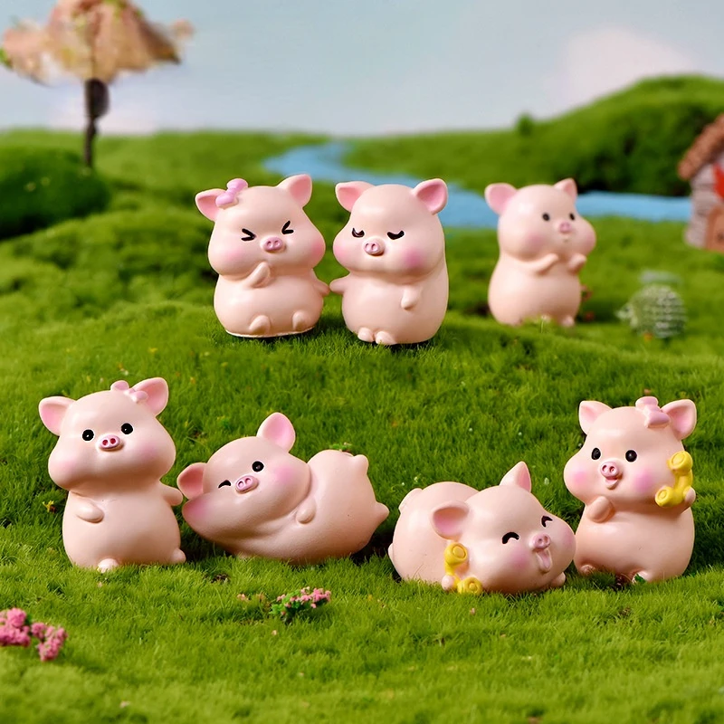 

Cute Pink Pig Mini Doll Fairy Tale Garden Home Decoration Micro Landscape Resin Room Living Room Decoration Ornaments Crafts