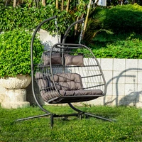 2 Person X-Large / Single Swing Chair with Fabric Cushion Double Wicker Large Hanging Egg Chair Outdoor Rattan Patio Furniture