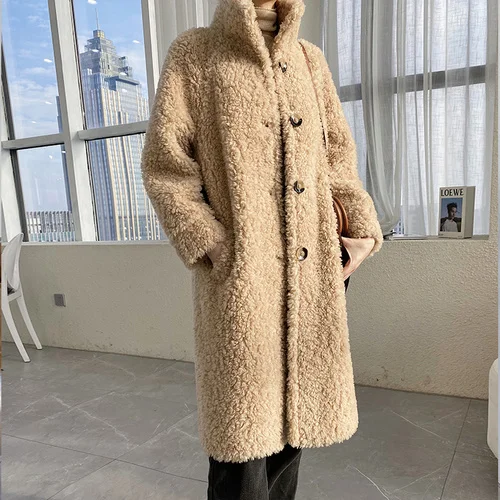 

Sheep Elegant 2023 Shearing Winter Overcoat Female 100% Real Wool Jacket Women's Clothing Casaco Feminino Inverno Gxy1193