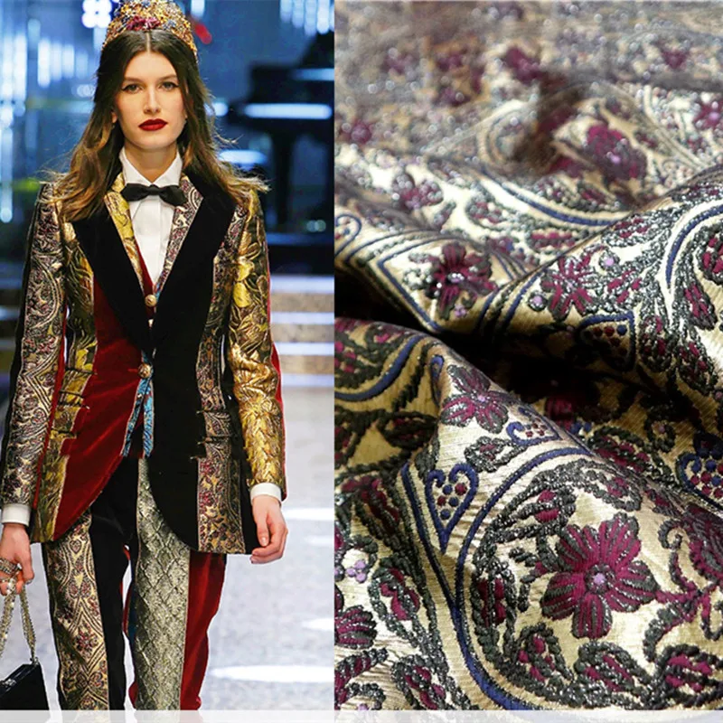 

Vintage Elegant Gold Yarn Jacquard Dress Blazer Fashion Brocade Sewing Fabrics In Meter Free Shipping Embroidery Needlework Diy