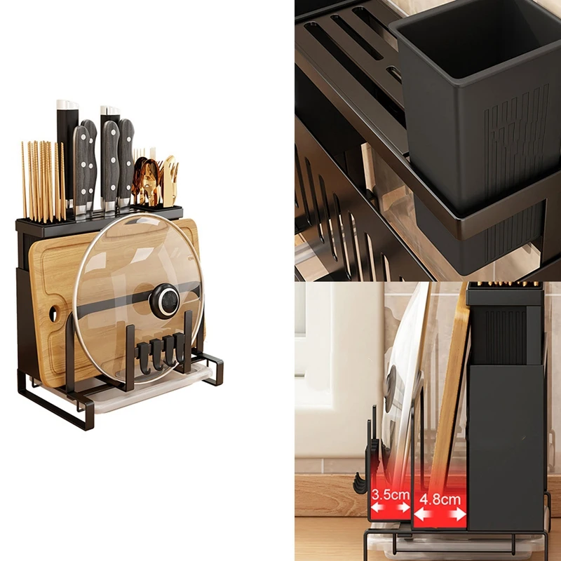 

Knife Holder Chopstick Spoon Fork Organizer Shelf Pot Holder Cutting Board Rack With Tray Kitchen Storage Rack