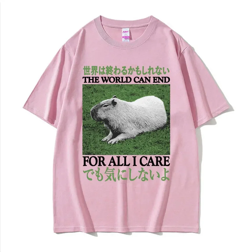 Футболка The World Can End Capybara for All I Care Meme забавная японская футболка в стиле ретро