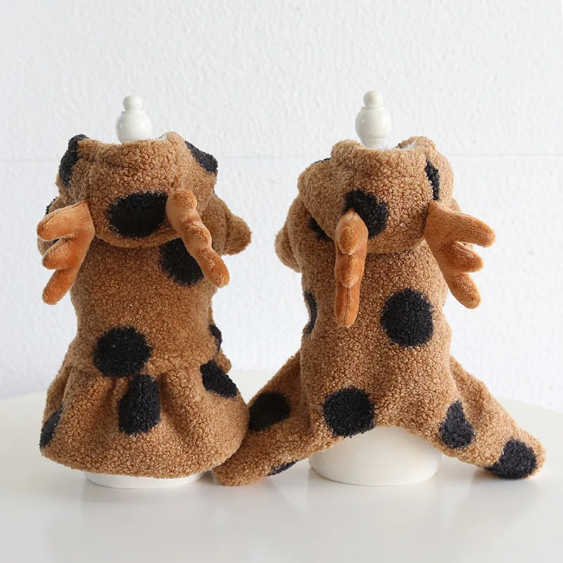 

Winter Medium Small Dog Polka Dot Dress Cute Jumpsuit Sweet Cat Elk Costumes Puppy Fashion Hoodie