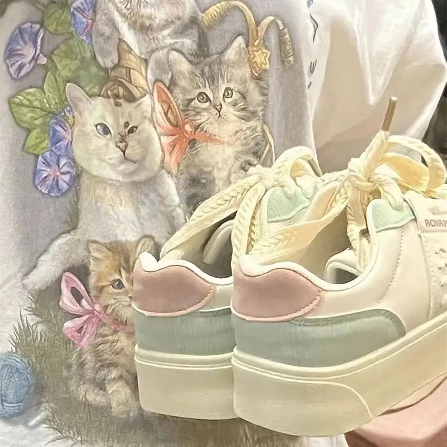 SHANPA 2023 Spring New Macaron Shoes for Women All-match Original Thick Bottom Casual and Comfortable Sneakers Zapatillas Mujer